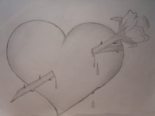 kalp ve gül karakalem