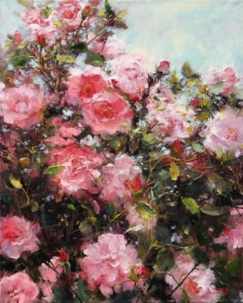 yağlıboya pembe çiçekler 