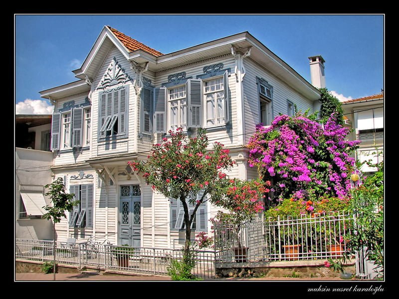 beyaz köşk ve ağaçlar